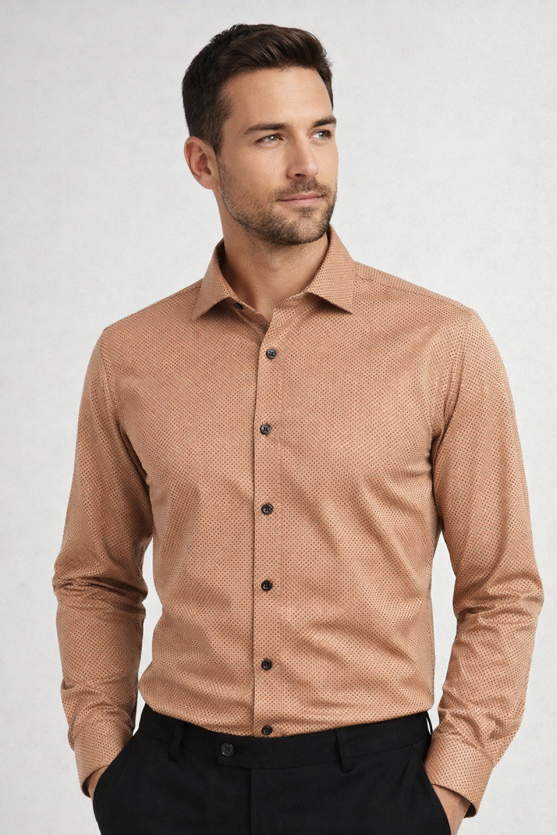 koszula męska beżowa slim fit wzór kropki Villaro