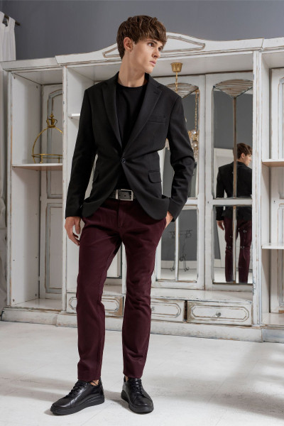 Bordowe Spodnie Męskie Chinosy Struktura