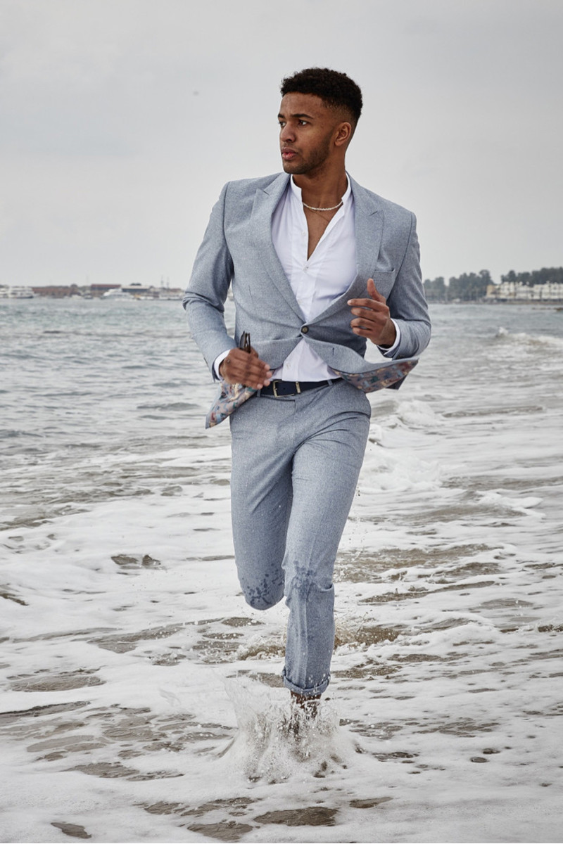 garnitur męski niebieski elegancki melanż Villaro