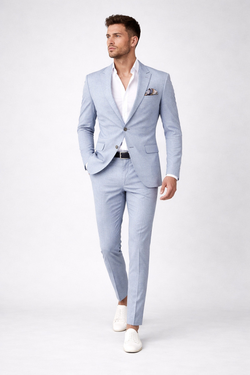 niebieski garnitur męski melanż slim fit Villaro