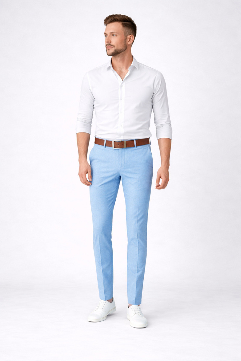 niebieskie spodnie męskie wizytowe slim fit Villaro