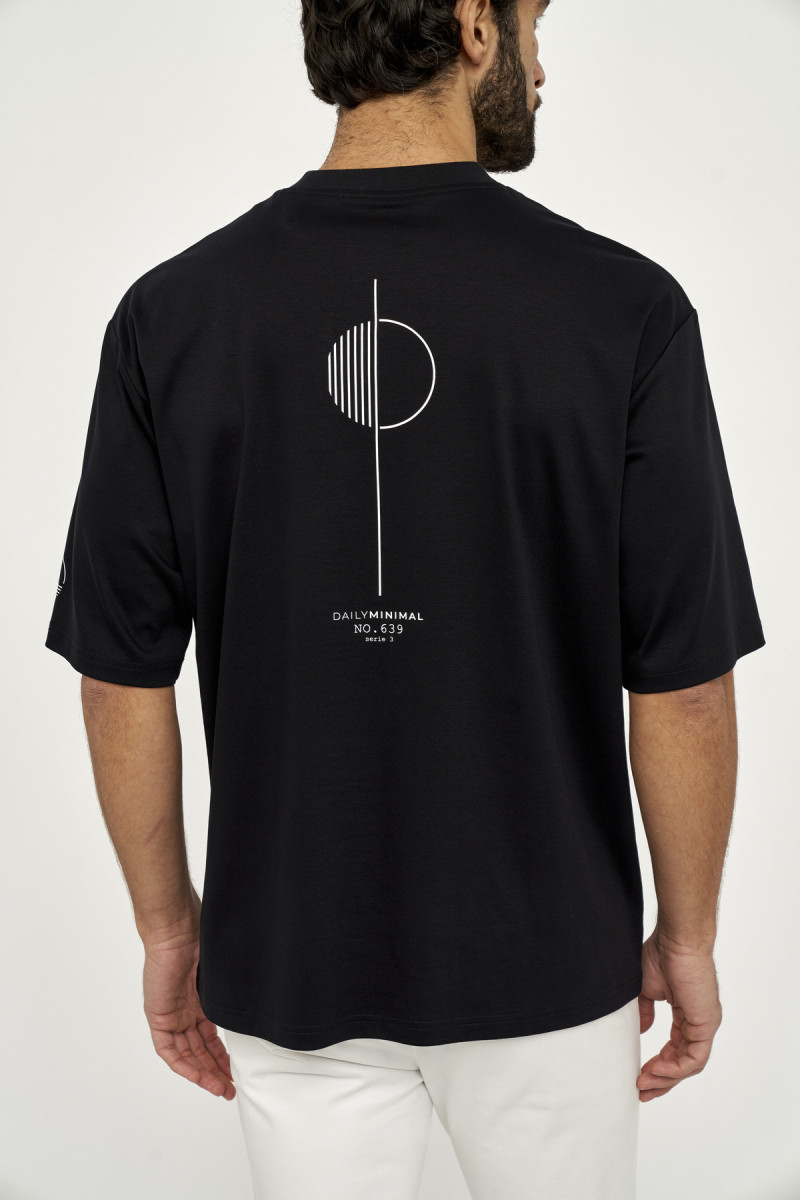 t-shirt czarny villaro minimalistyczny nadruk męski