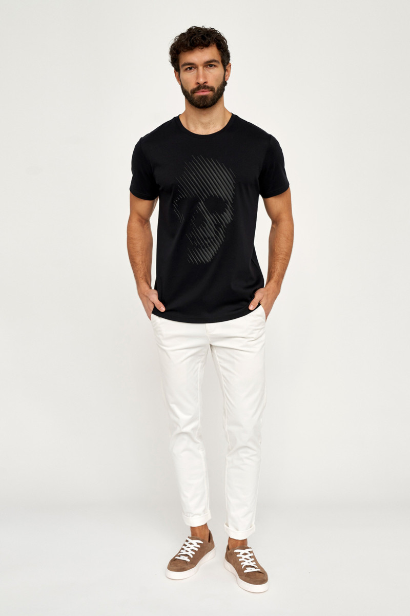 czarny t-shirt męski villaro nadruk czaszka 3d przód