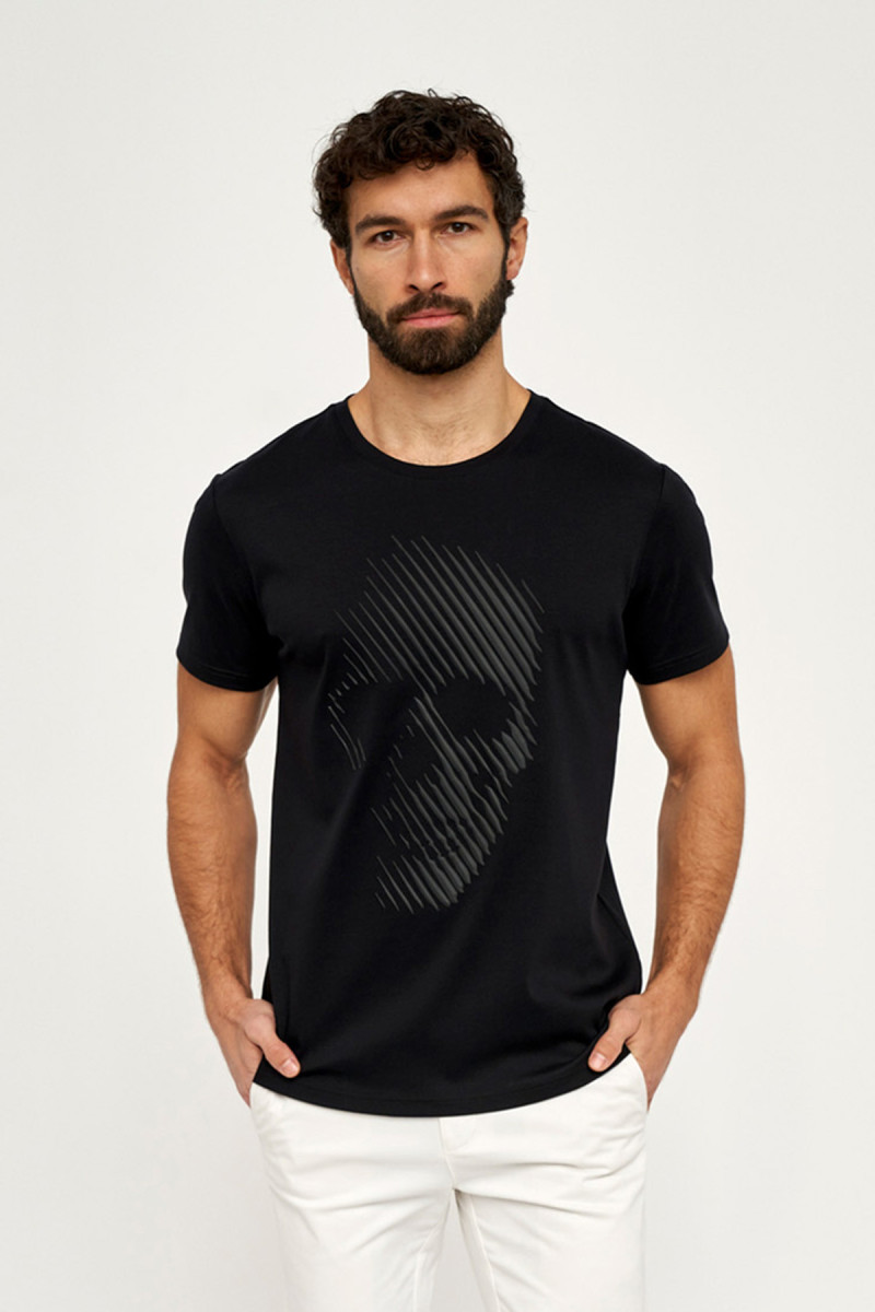 czarny t-shirt męski villaro nadruk czaszka 3d przód