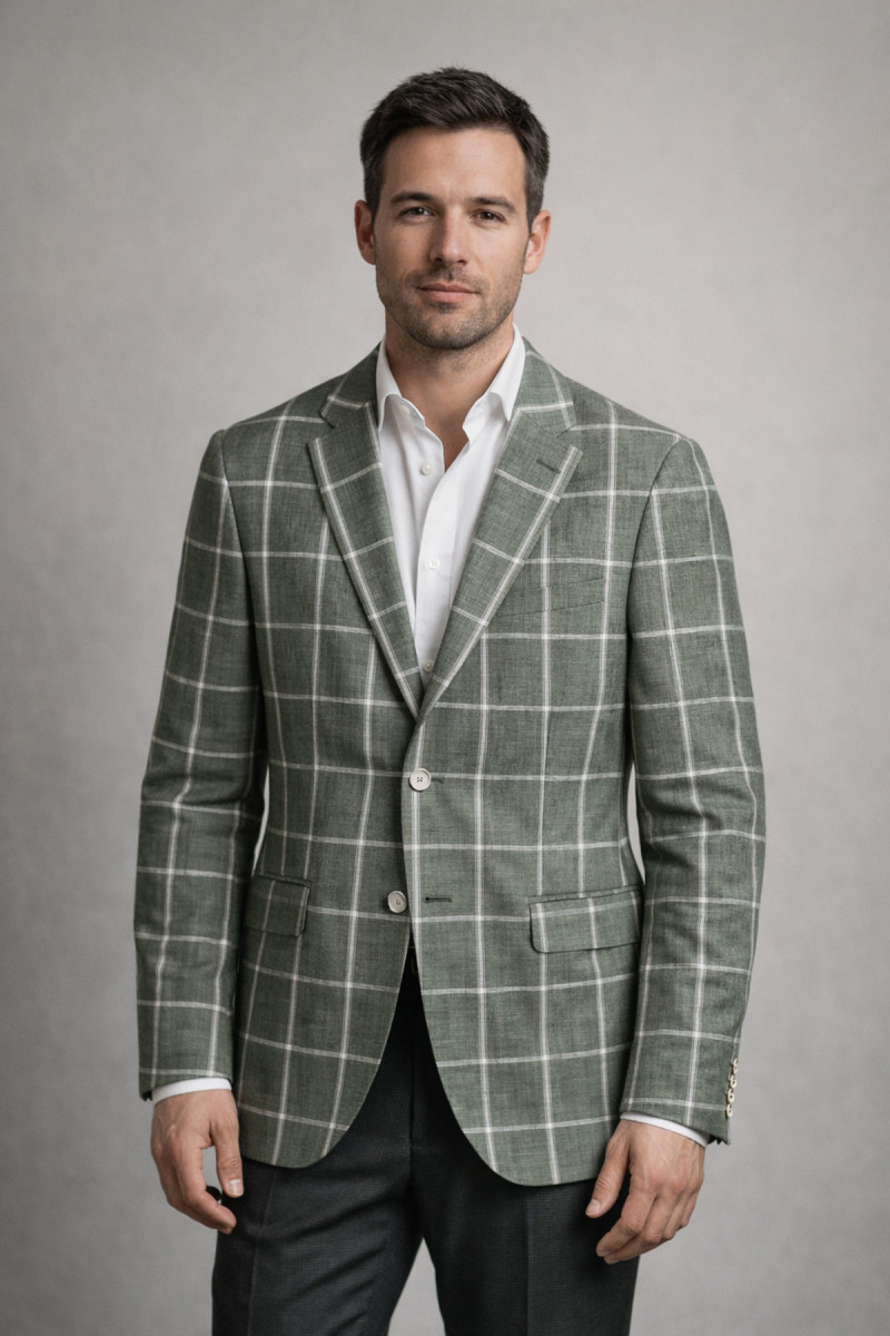 Zielona marynarka męska lniana w kratę – lekka elegancja | Villaro