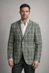 Zielona marynarka męska lniana w kratę – lekka elegancja | Villaro