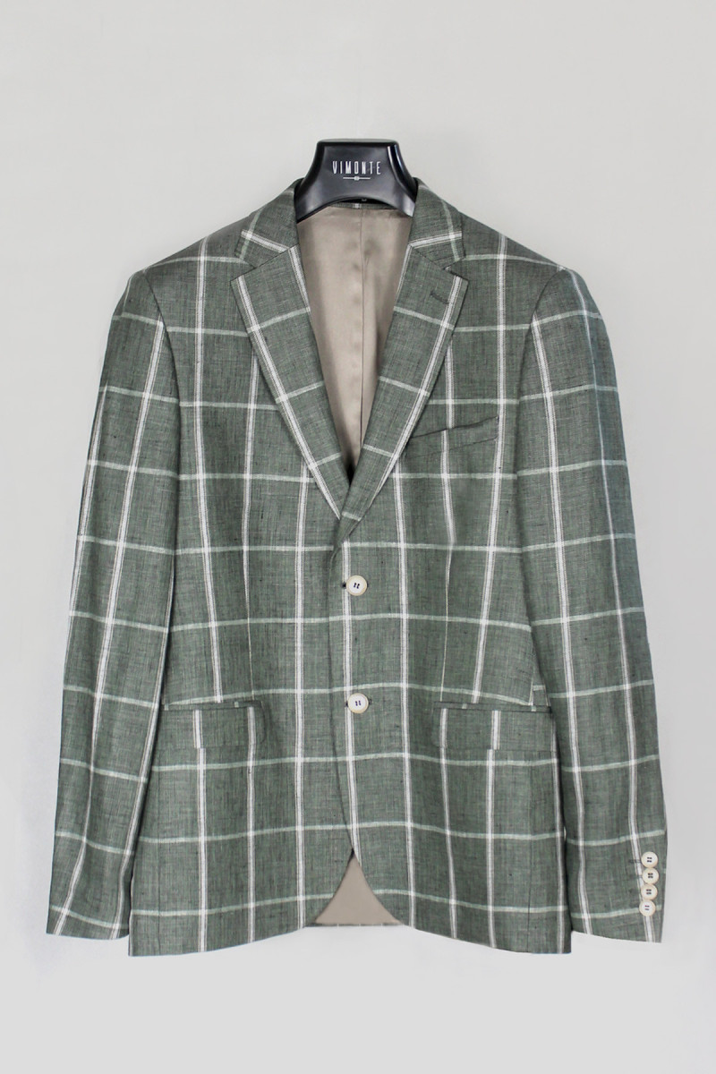 Zielona marynarka męska lniana w kratę – lekka elegancja | Villaro