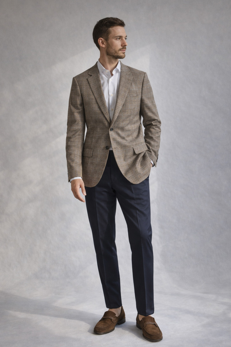 stylizacja marynarka męska w kratę smart casual z koszulą