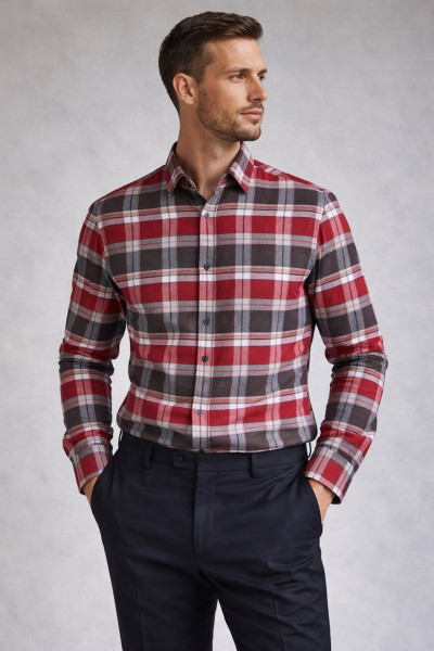 Koszula Męska Wzór Czerwona Krata Flanela