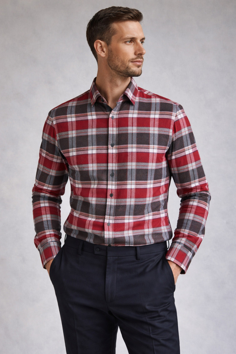 koszula męska czerwona krata stylizacja casual