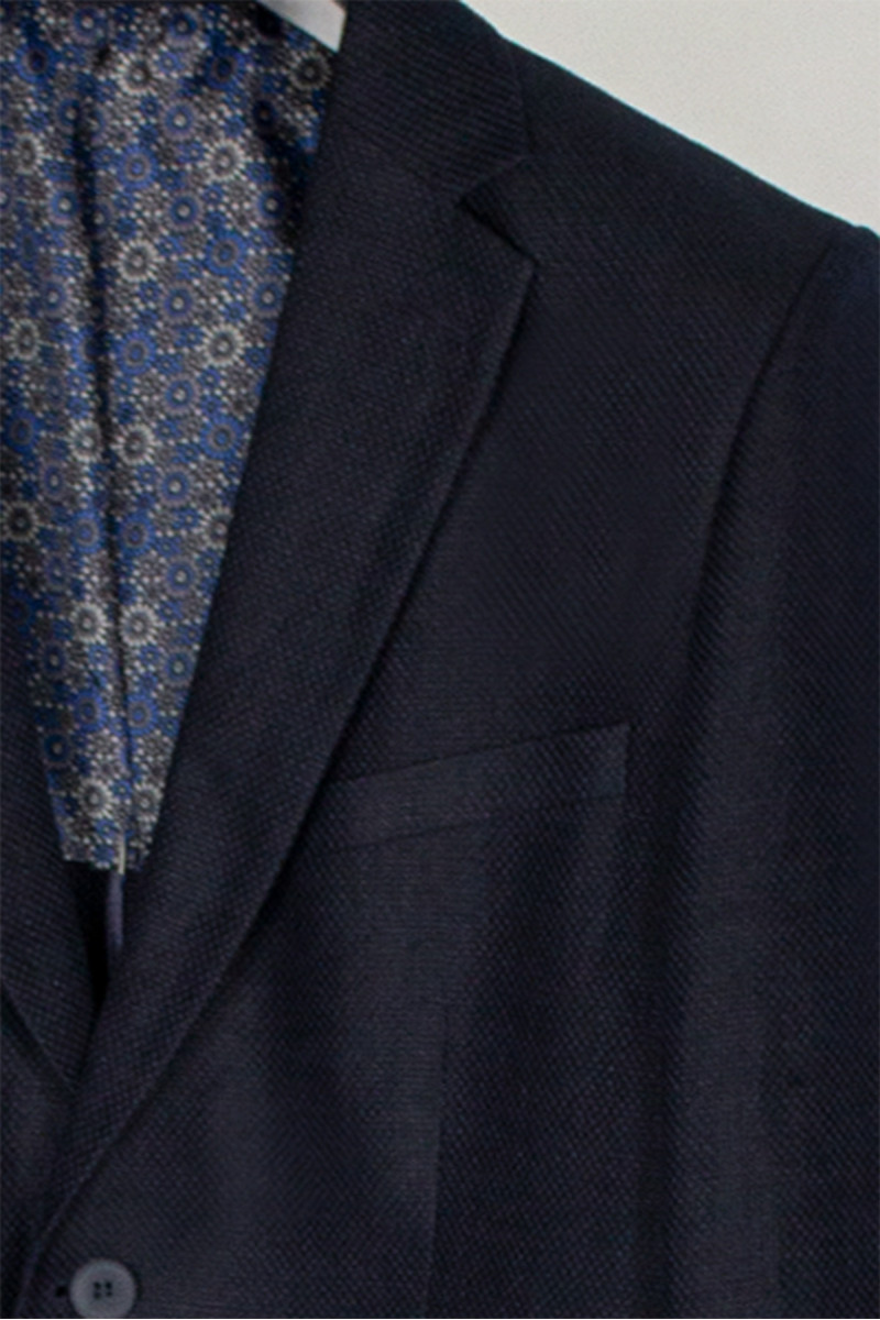 męska marynarka 100% len kolor granatowy detal