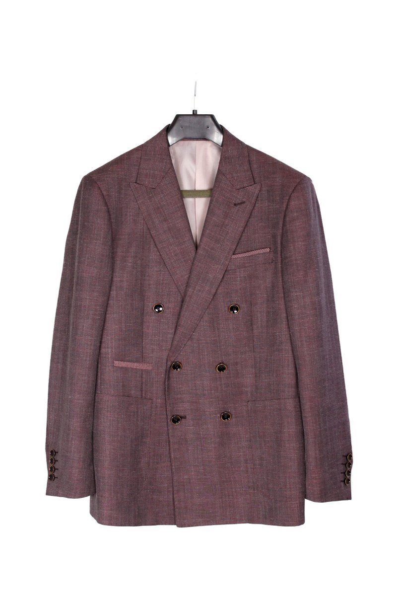 bordowy garnitur męski Villaro w kratę marynarka przód