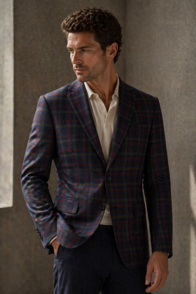 marynarka w kratę ciepła tkanina z wełną