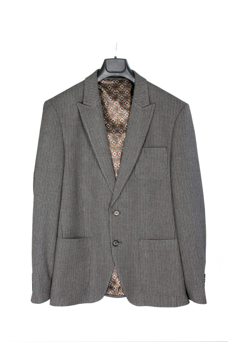 marynarka męska Villaro szaro beżowa prążek widok przód