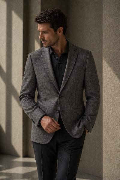 klasyczna marynarka męska Villaro kolor szary styl biznesowy