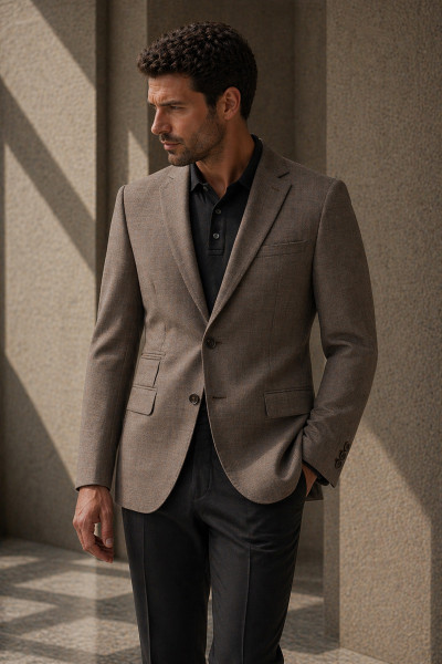 klasyczna marynarka męska Villaro jasny brąz premium