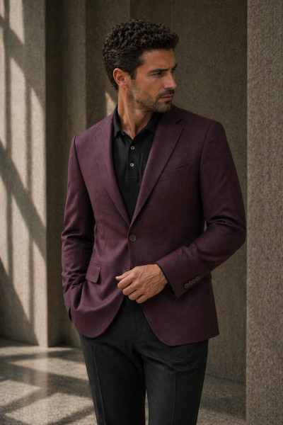 męska marynarka Villaro bordowa styl elegancki