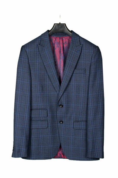 Marynarka Męska Jednorzędowa w Kratę  z Kieszenią Biletową