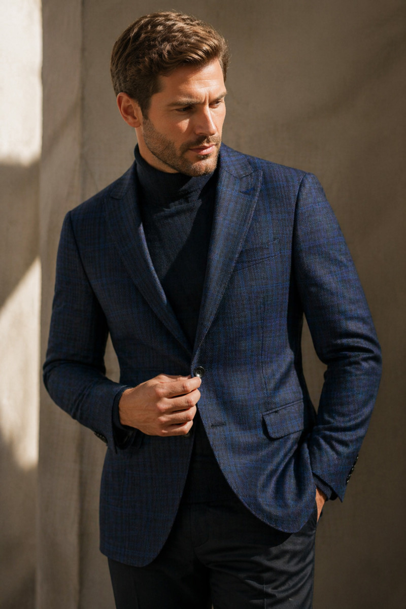 Granatowa marynarka smart casual w kratę Villaro