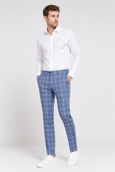 spodnie męskie Villaro w kratę jasnoniebieskie widok przód