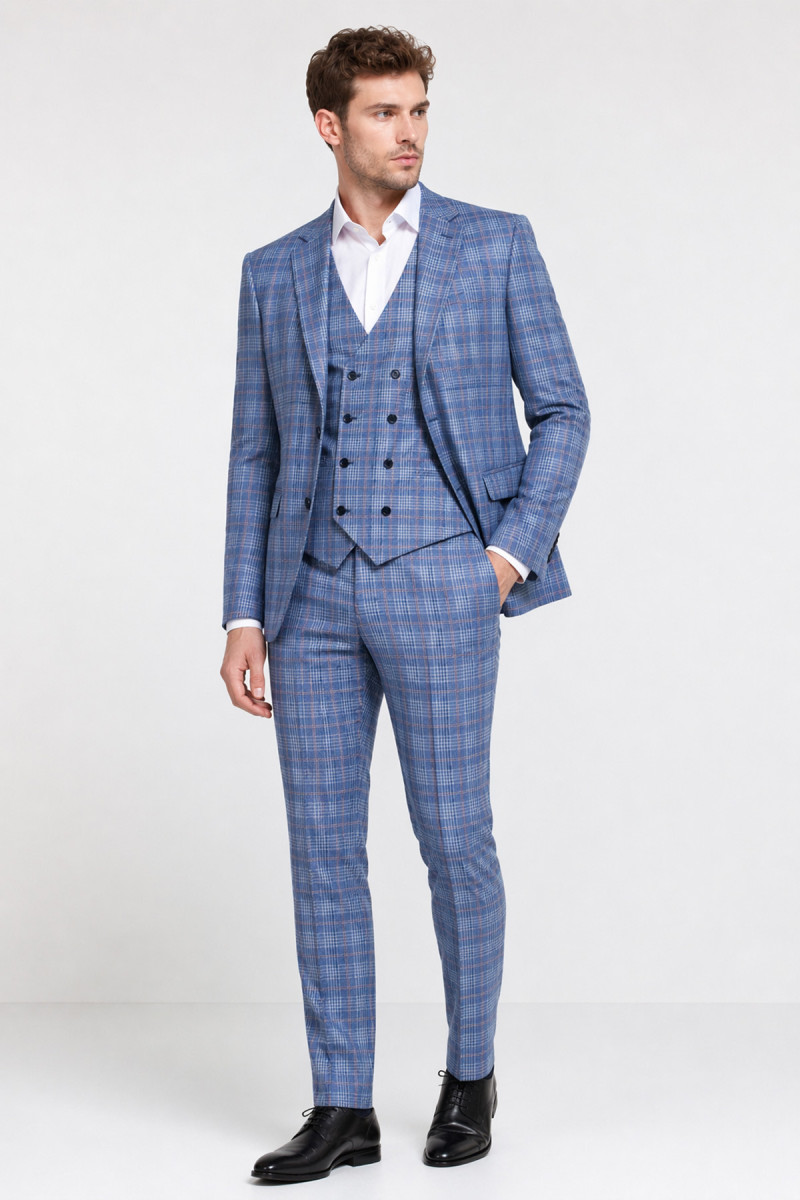 marynarka męska Villaro w kratę jasnoniebieska