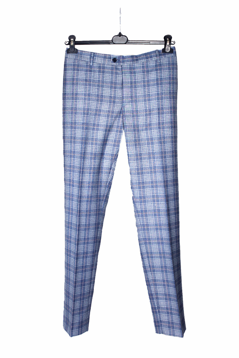 eleganckie spodnie Villaro krata niebieska