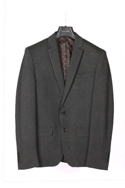 Ciemna Szara Marynarka Męska w Subtelną Kratę