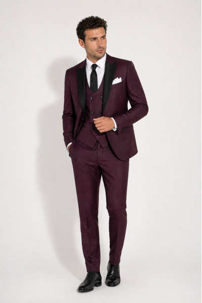 Elegancki bordowy smoking Villaro – zestaw wieczorowy męski