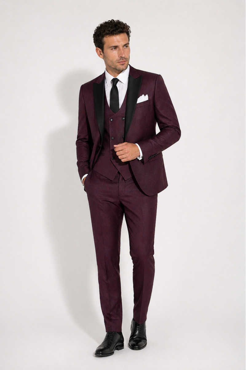 Elegancki bordowy smoking Villaro – zestaw wieczorowy męski