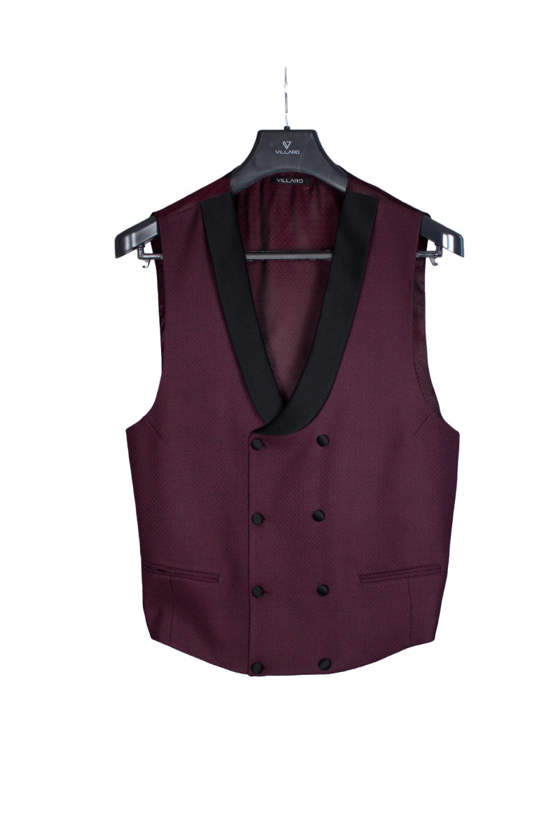 Bordowa kamizelka smokingowa dwurzędowa Villaro