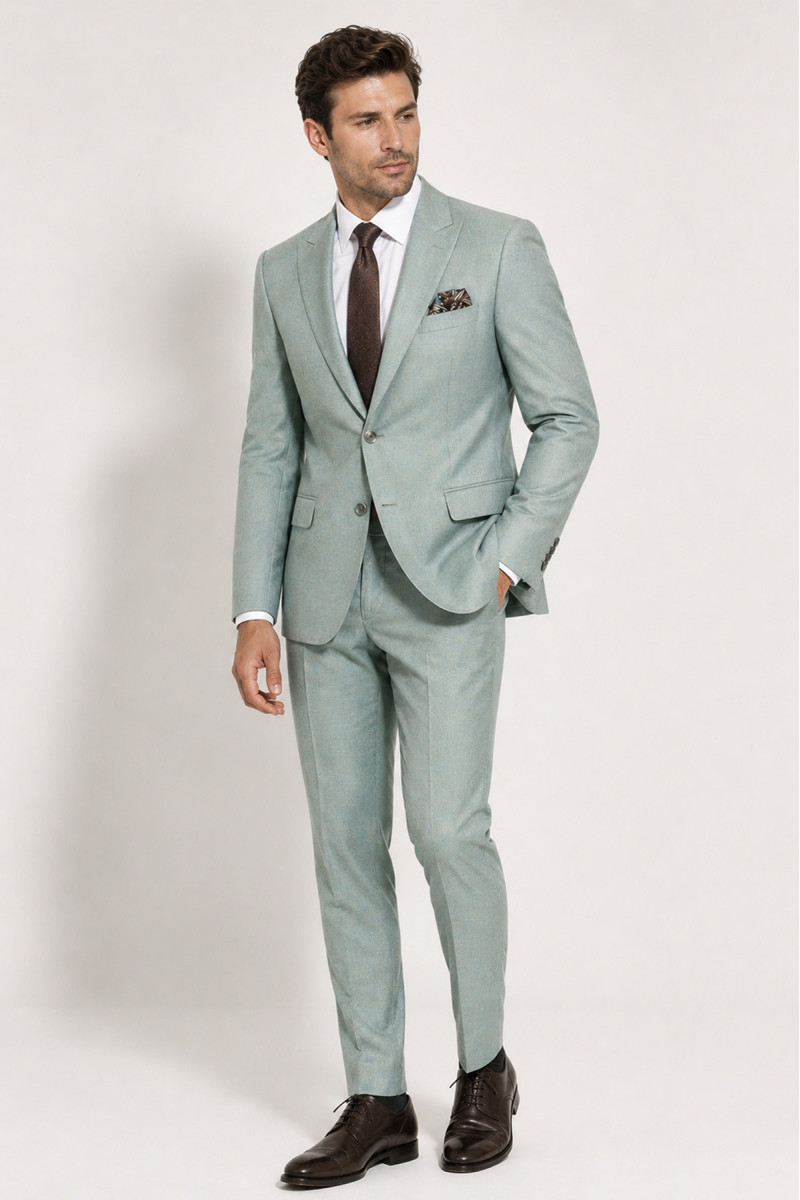 Miętowy garnitur męski Villaro – marynarka i spodnie eleganckie