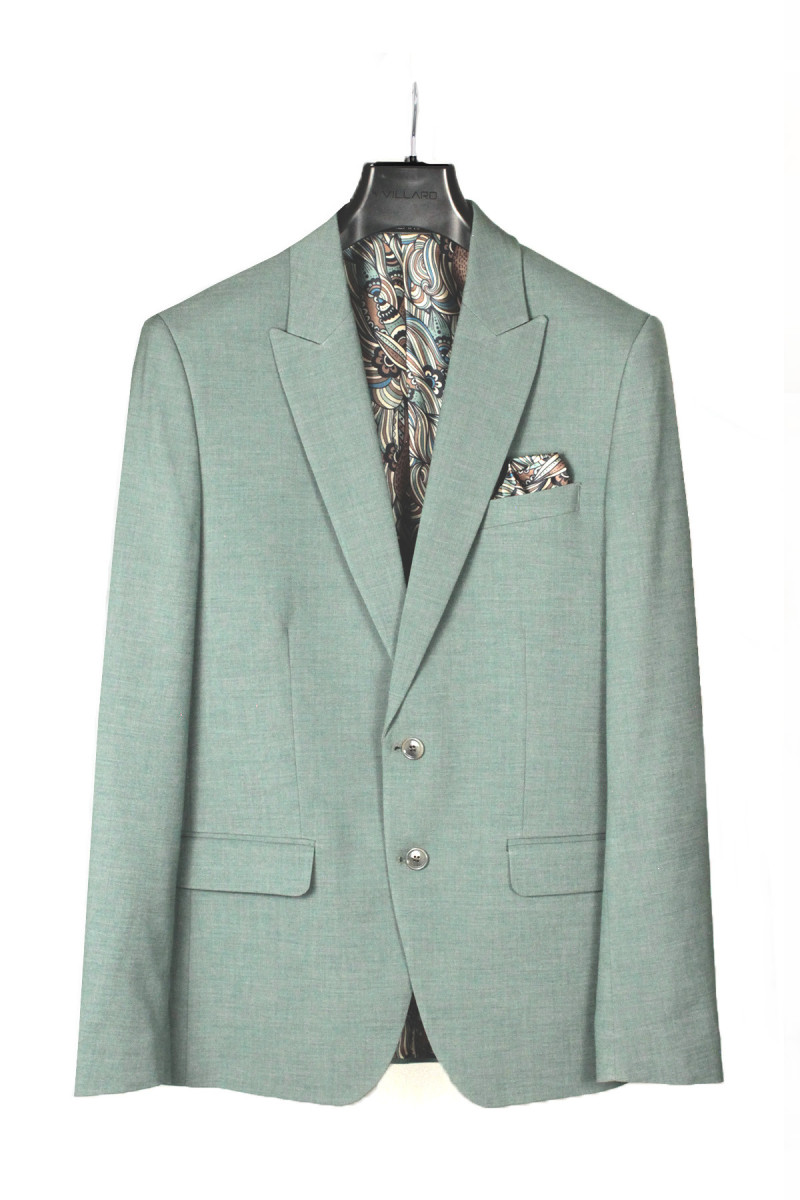 Marynarka męska miętowa Villaro – przód, z ozdobną podszewką