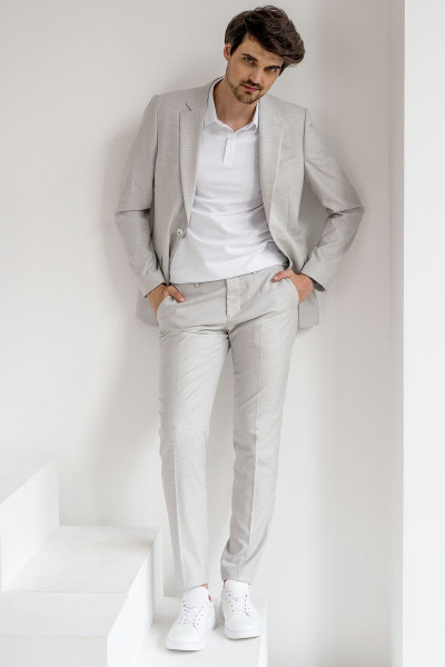 Szare spodnie męskie pepitka Slim Fit eleganckie | Villaro