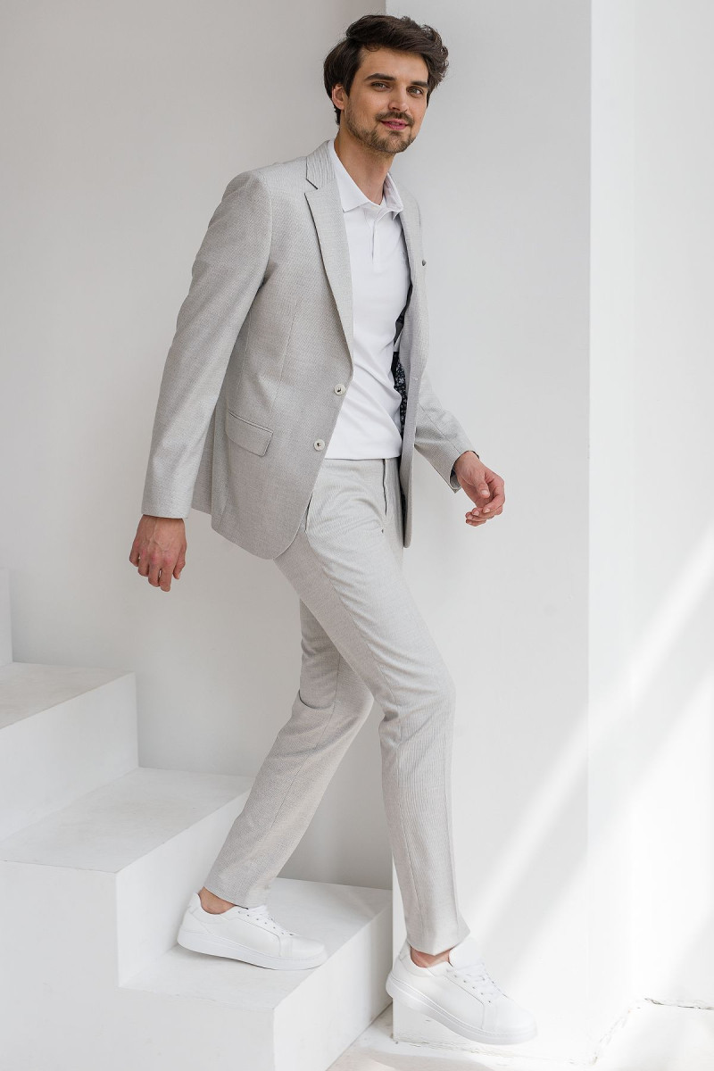 Szare spodnie męskie pepitka Slim Fit eleganckie | Villaro