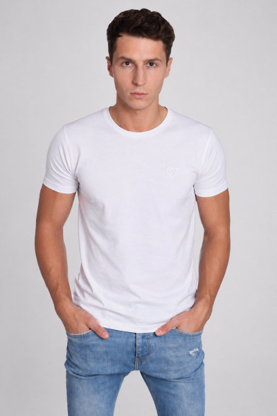 Biała koszulka męska z aplikacją V – T-shirt bawełniany |  VILLARO