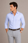 Elegancka niebieska koszula męska slim fit w paski VILLARO