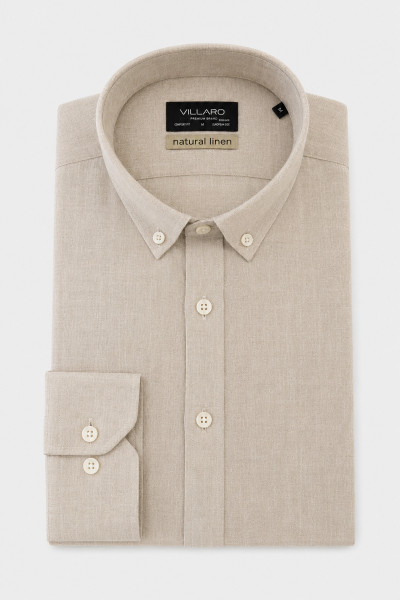 Beżowa koszula męska lniana VILLARO Comfort casual