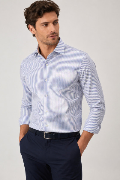 Koszula Męska w Niebieskie Prążki Slim Fit
