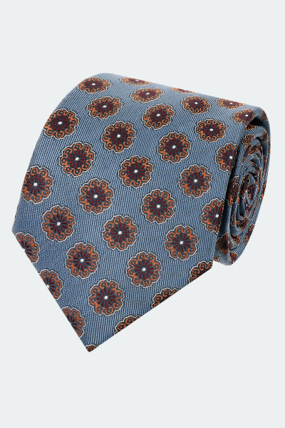 Niebieski Krawat Męski Wzór Rozetowy Elegancki 8 cm | VILLARO