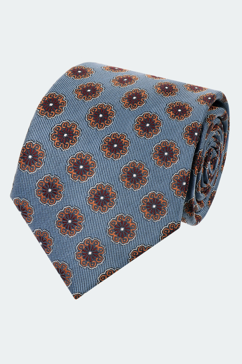 Niebieski Krawat Męski Wzór Rozetowy Elegancki 8 cm | VILLARO