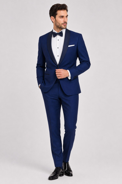 Niebieski Smoking Męski Wełniany 176/50 – Unikatowy Model | Villaro