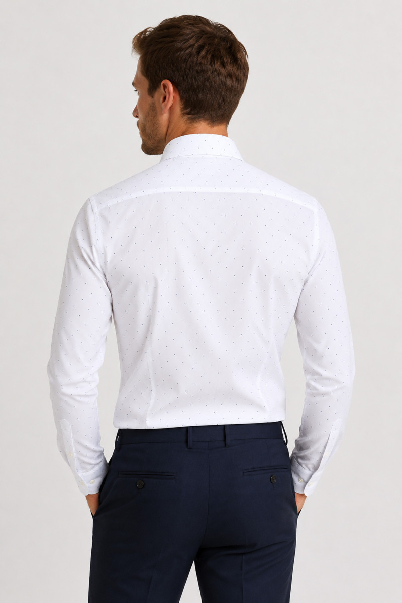 Biała koszula Slim Fit z drobnym geometrycznym nadrukiem