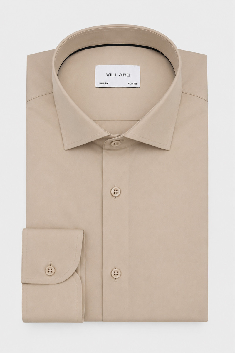 Beżowa koszula męska VILLARO Slim Fit HAI