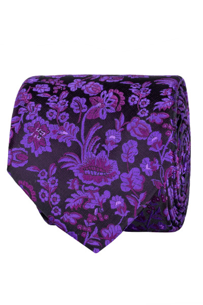 Fioletowy Krawat Męski Wzór Kwiaty