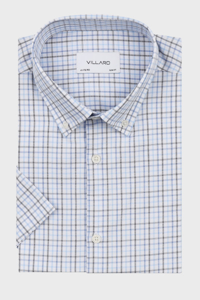 Koszula Męska z Krótkim Rękawem Krata Button-Down 100% Bawełna | VILLARO
