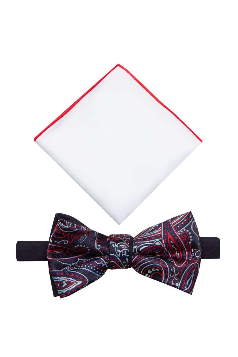 Granatowa Mucha Męska z Białą Poszetką