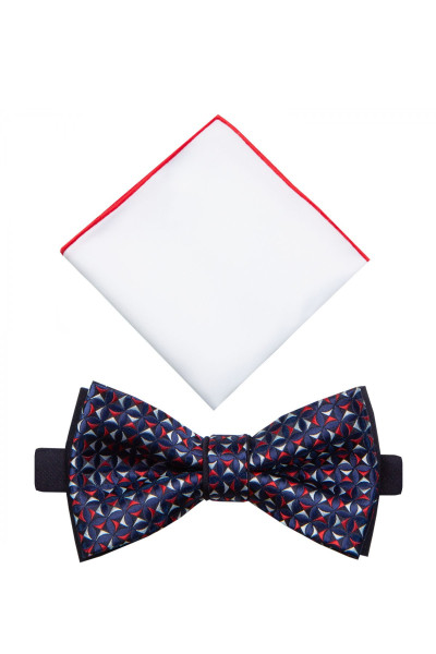 Granatowa Mucha Męska z Białą Poszetką