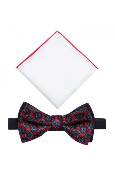 Granatowa Mucha Męska z Białą Poszetką