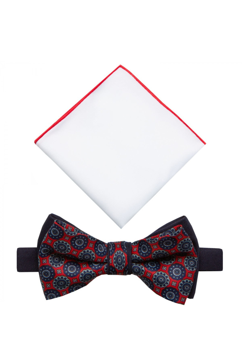 Granatowa Mucha Męska z Białą Poszetką