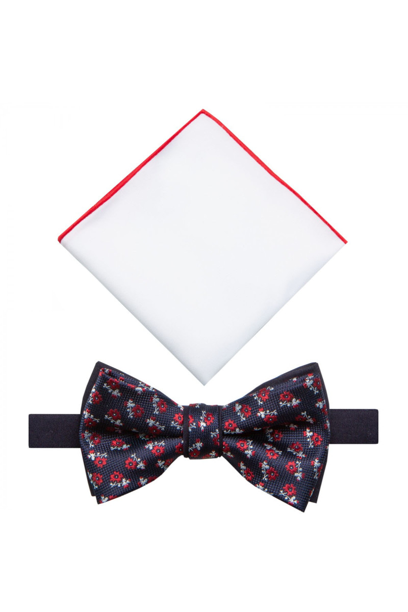 Granatowa Mucha Męska z Białą Poszetką